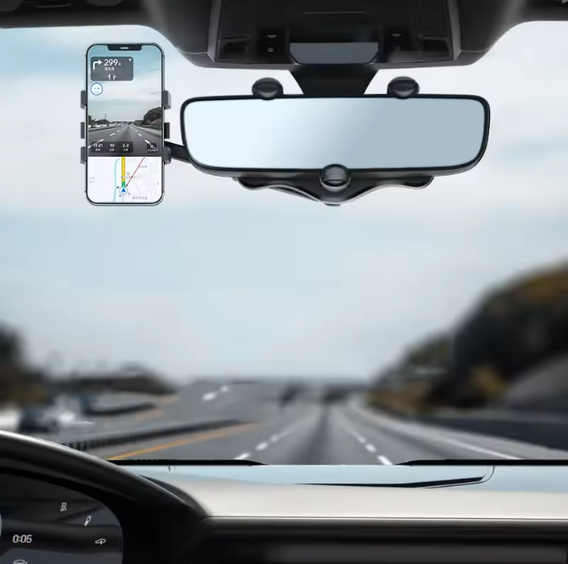 360° Rotatable & Retractable Rearview Mirror Phone Holder
