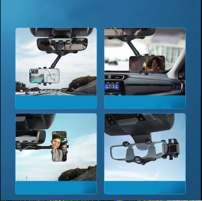 360° Rotatable & Retractable Rearview Mirror Phone Holder