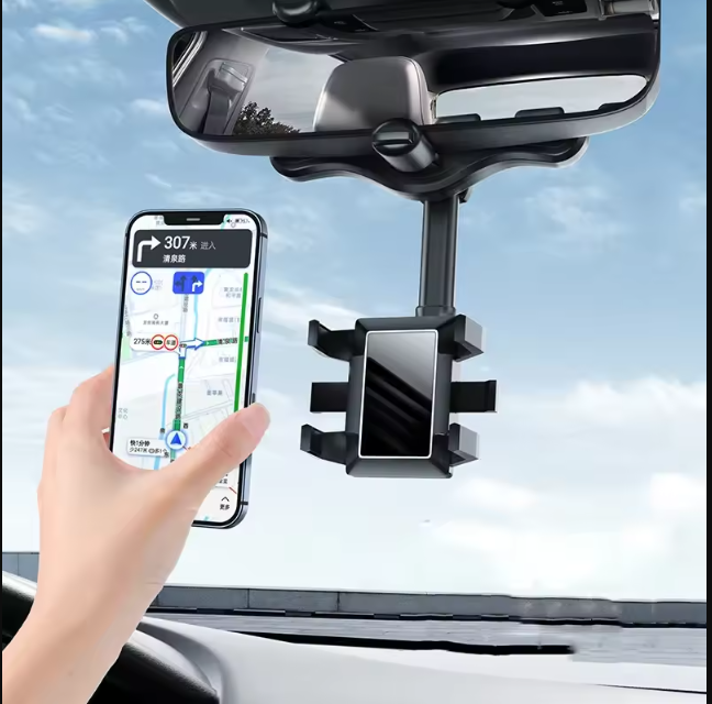 360° Rotatable & Retractable Rearview Mirror Phone Holder