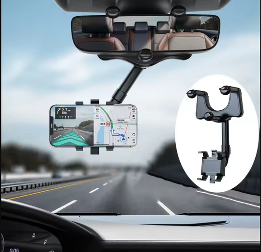 360° Rotatable & Retractable Rearview Mirror Phone Holder
