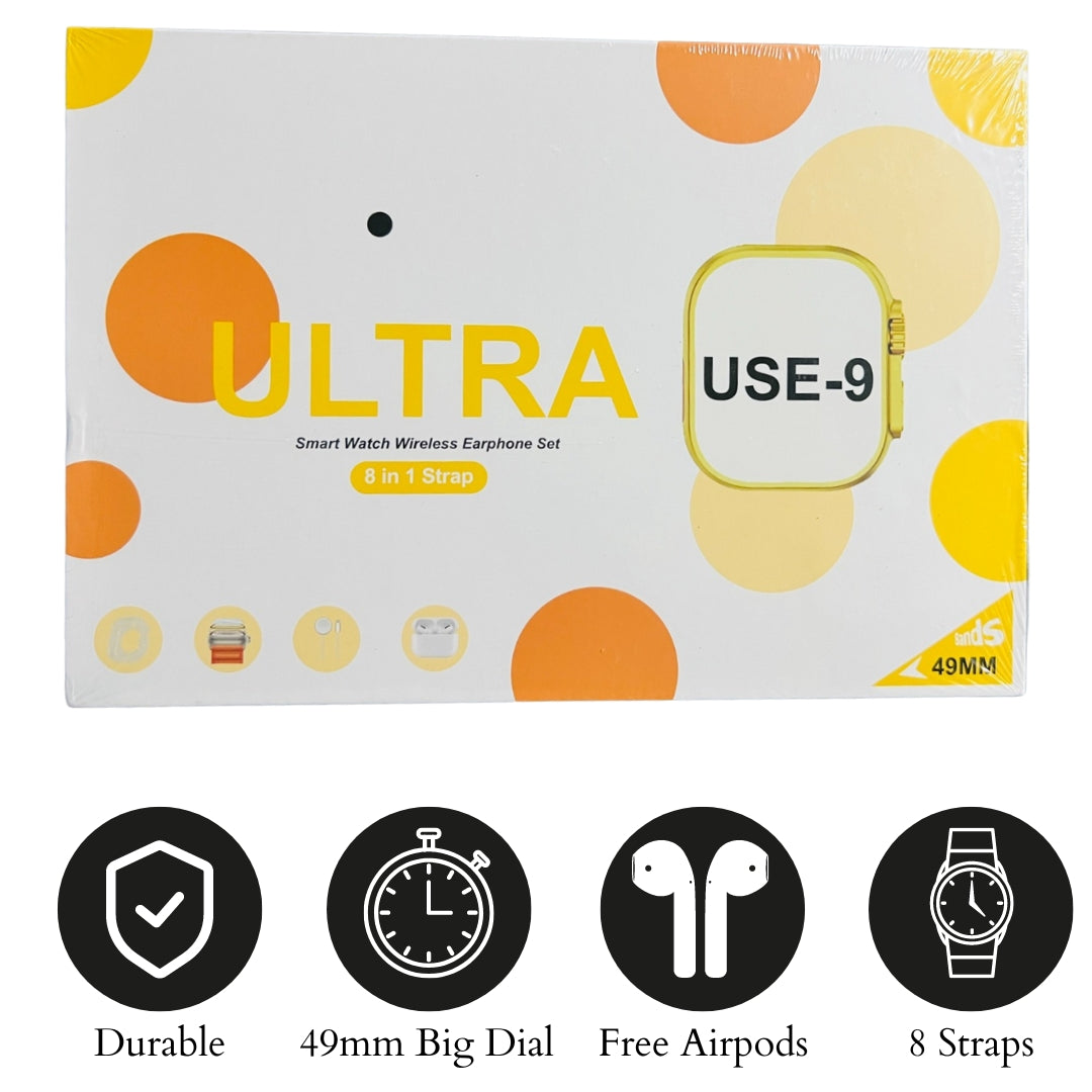 Smart Watch Ultra USE 9 | 8 in 1 Strap with Free Airpods